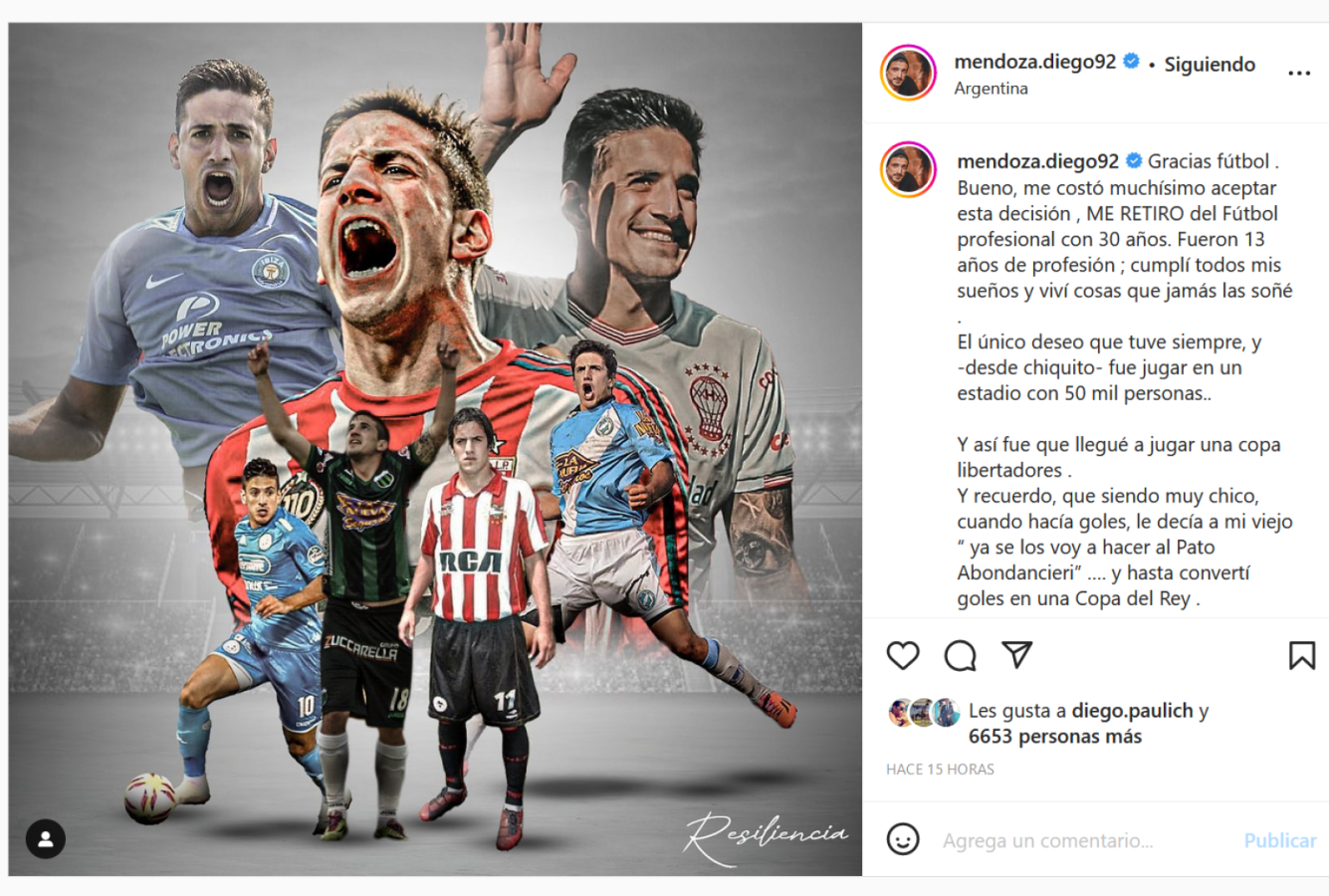 Imagen La c arta de despedida que publicó en su cuenta de Instagram.