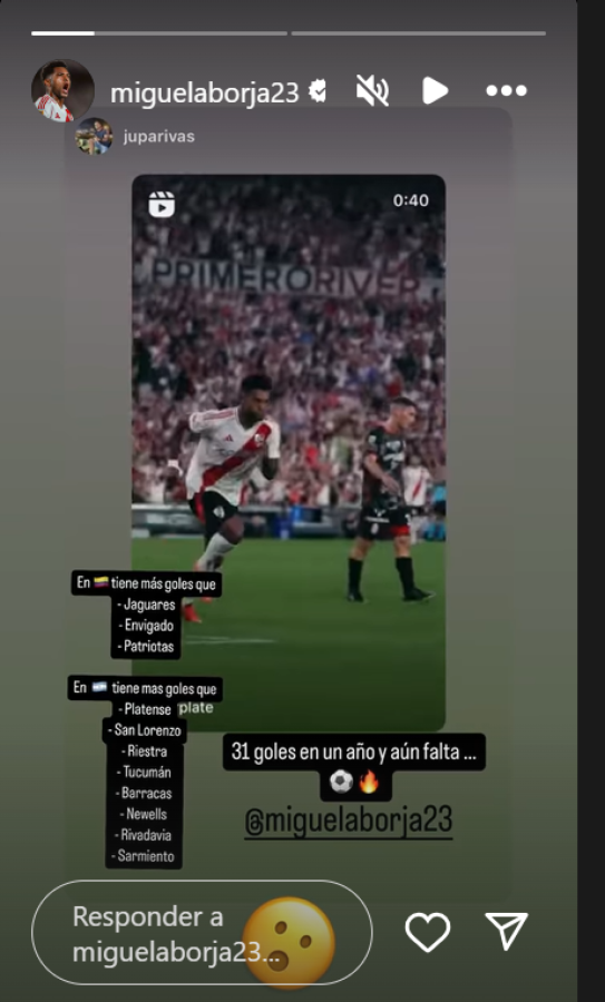 Imagen La historia de Instagram de Borja comparando sus goles con los de otros equipos.