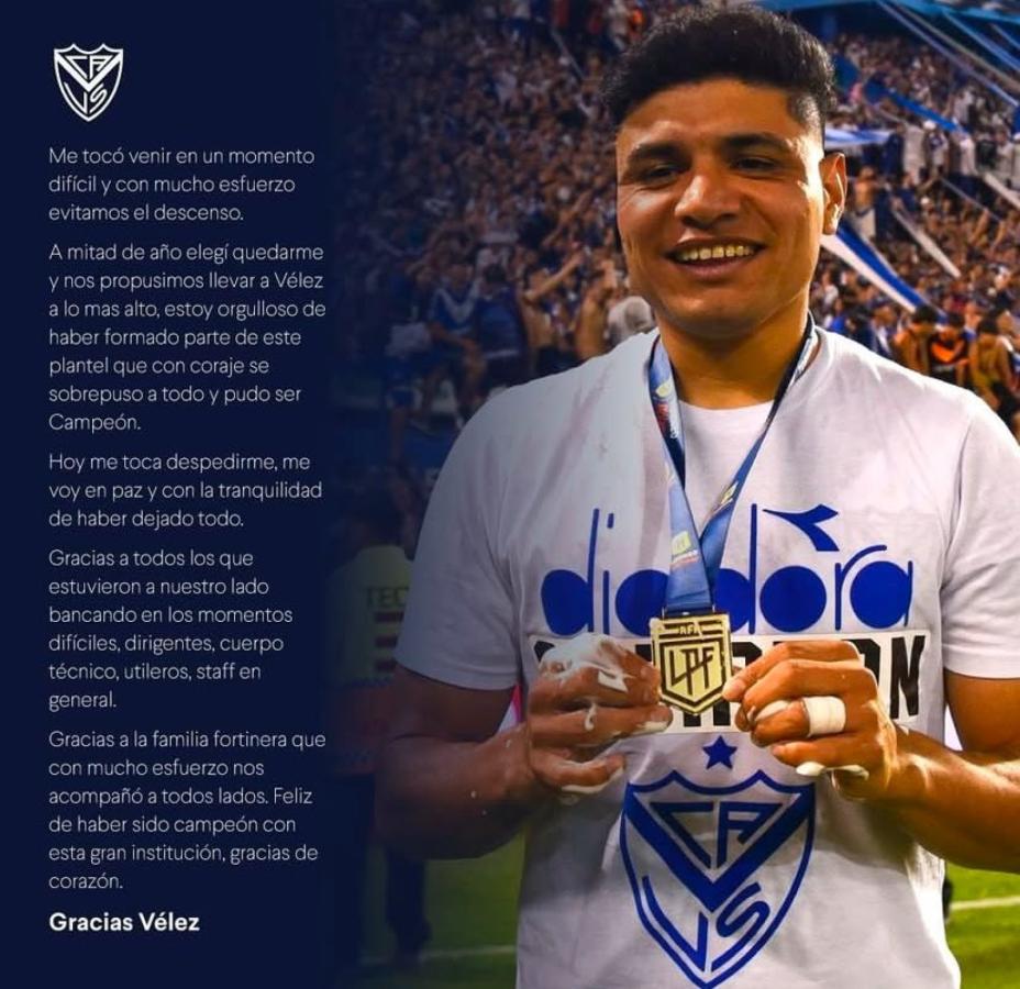 Imagen Aquino y su carta de despedida de Vélez.