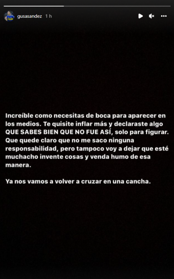 Imagen Sández juró venganza en su historia de Instagram.