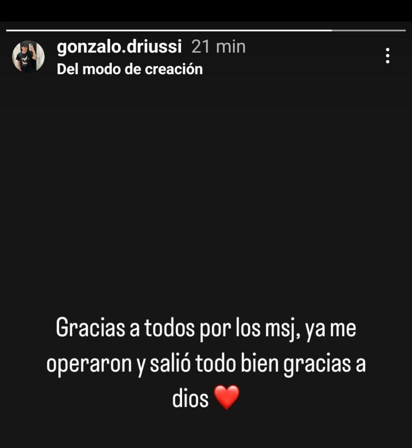 Imagen El posteo del hermano de Driussi luego de la operación