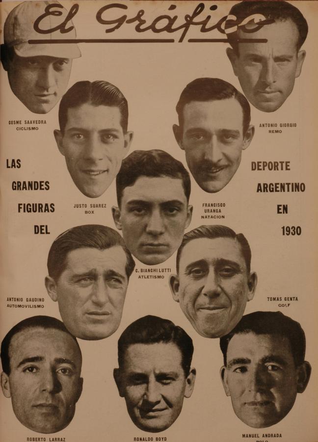 Imagen Borocotó referencia en la nota a Saavedra (ciclismo), Suárez (boxeo), Uranga (natación) y Gaudino (automovilismo). La tapa N°599 de El Gráfico fue compartida por otros deportistas: Giorgio (Remo), Bianchi Lutti (atletismo), Genta (golf), Andrada (polo), Boyd (tenis) y Larraz (esgrima).