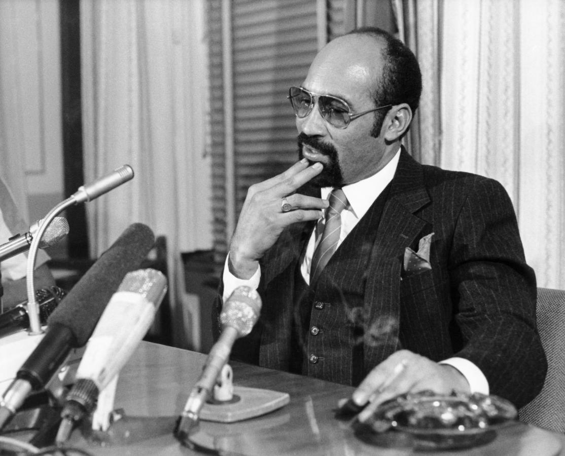 Imagen Desi Bouterse, en una conferencia de prensa en Paramaribo el 9 de abril de 1987. ANP / AFP